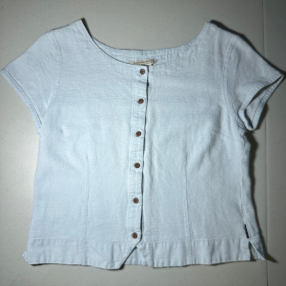 Royal Robbins Woven Boat Neck Short Sleeve Travel Blouse - Large, Light Blue